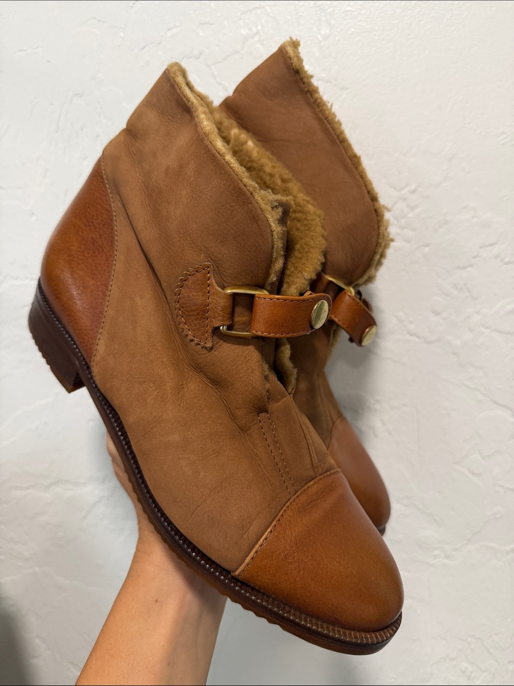 Bottega Veneta Tan Leather & Shearling Ankle Boots